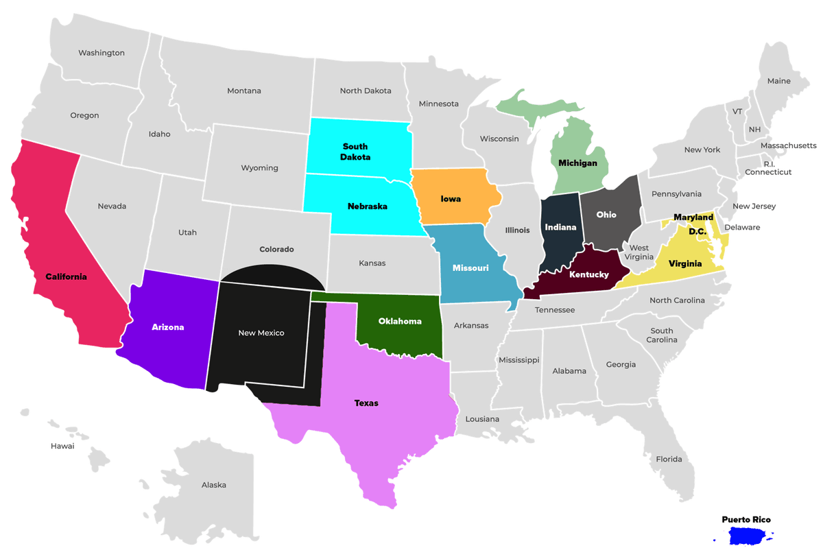 Map showing regions of The Society